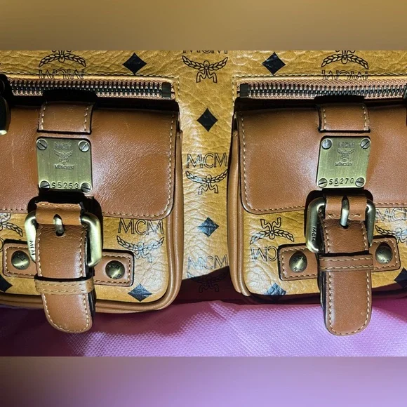 MCM Cognac Visetos Pocket Satchel Brown Handbags and Purses Leather Shoulder Bag